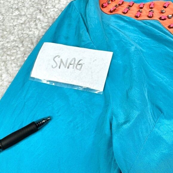 Trina Turk Silk Beaded Embellished Tunic Blue Orange - Picture 4 of 9